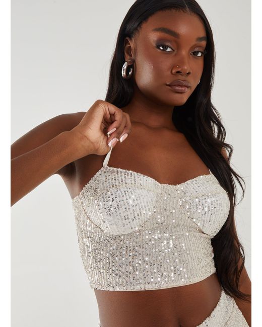 Pink Vanilla Brown Sequin Bustier Top