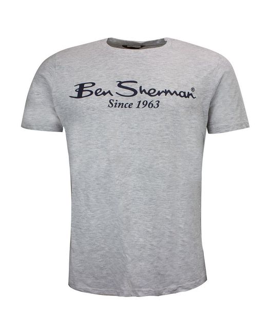 Ben Sherman Gray Script Logo T-Shirt Cotton for men