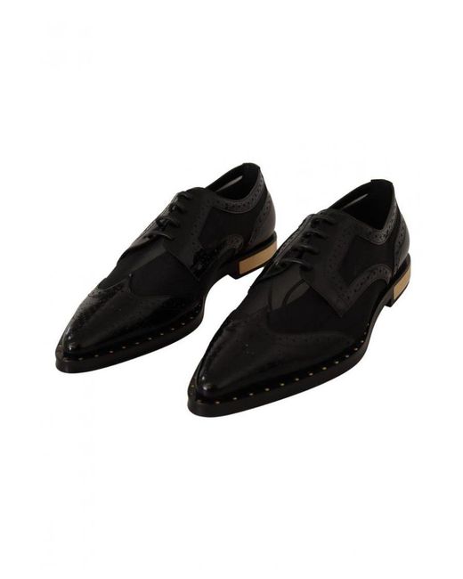 Dolce & Gabbana Black Leather Broques Sheer Wingtip Shoes Polyamide