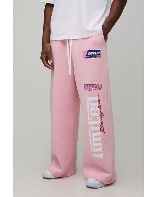 BoohooMAN Pink Extreme Wide Leg Moto Graphic Joggers for men