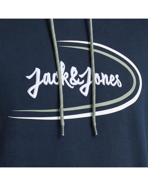Jack & Jones Blue Jack&Jones Logo Printed Pullover Sweat Hoodie, Organic Cotton for men