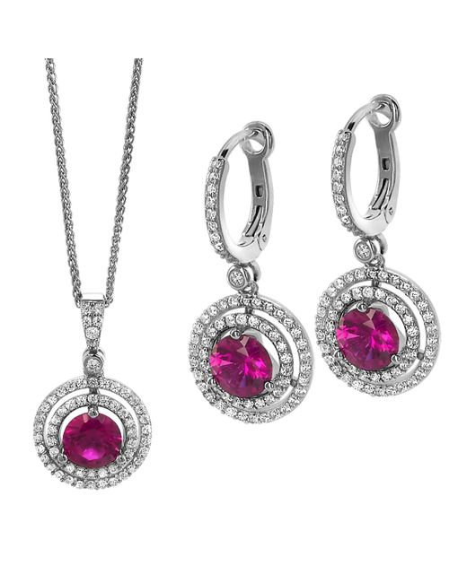 Orphelia Pink 'Belina' 925 Sterling Set: Chain-Pendant + Earrings