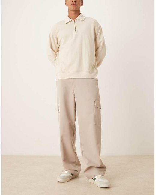 ASOS Natural Smart Wide Leg Cargo Trousers for men