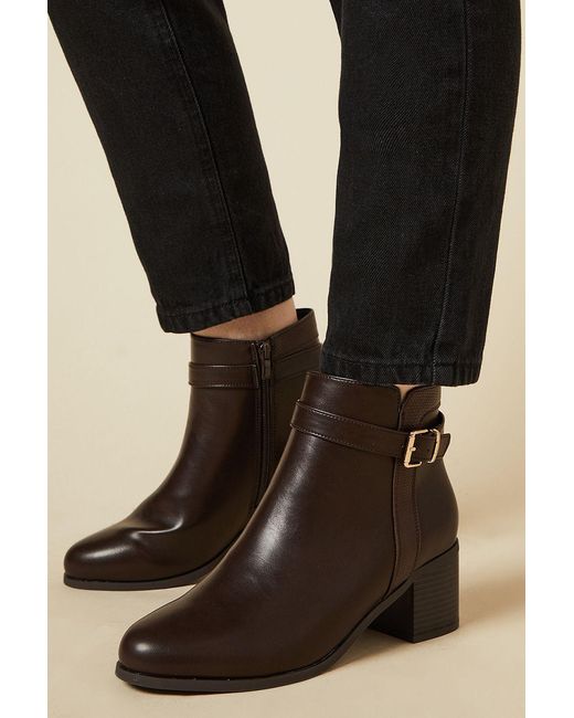 Good for the Sole Black Wide Fit Moira Material Mix Medium Block Heel Ankle Boots