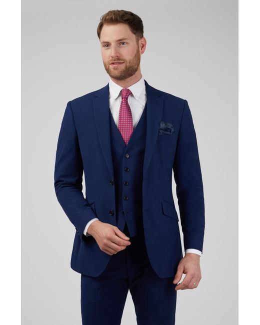 Occasions Blue Plain Tailored Fit Suit Jacket for men
