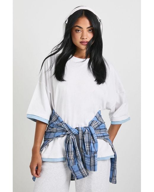 Boohoo White Oversized T-Shirt With Contrast Rib Hem
