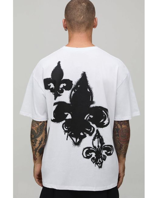 BoohooMAN Gray Oversized Club Spade Graffiti Print T-Shirt for men