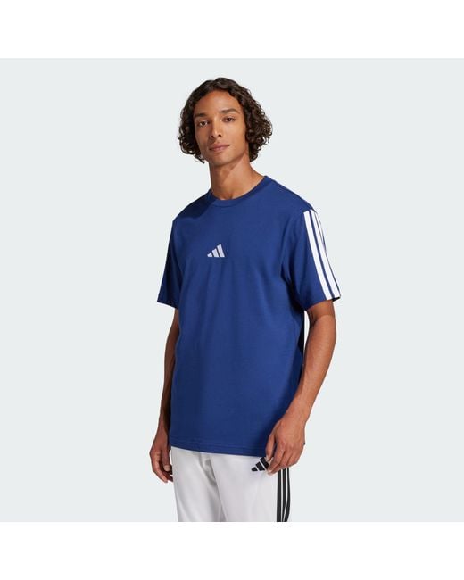 Adidas Blue Essentials 3-Stripes Single Jersey Tee for men