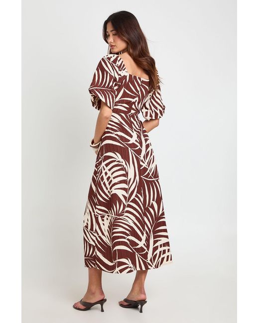 Boohoo White Palm Print Textured Volume Sleeve Midaxi Dress