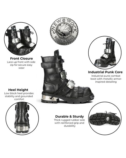 New Rock Black Metallic Leather Gothic Punk High Boots