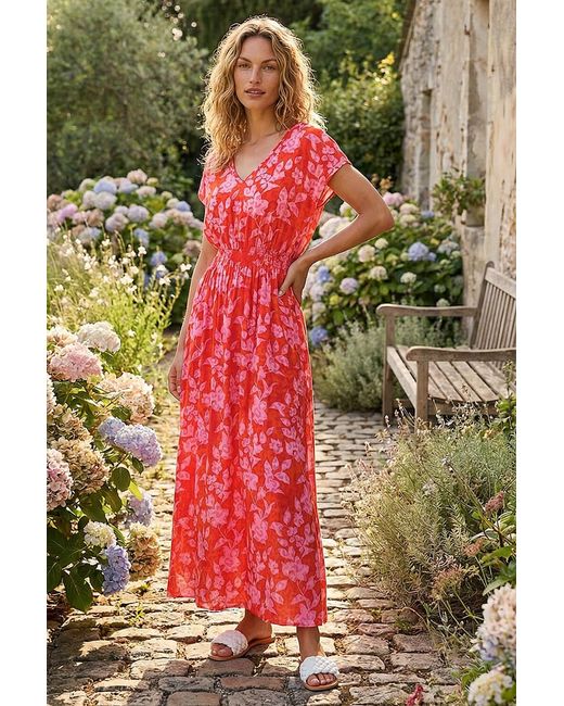 Roman Floral Print Shirred Maxi Dress