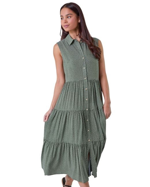 Roman Petite Green Polka Dot Midi Shirt Dress
