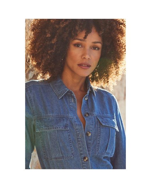 Sosandar Blue Mid Denim Utility Shirt