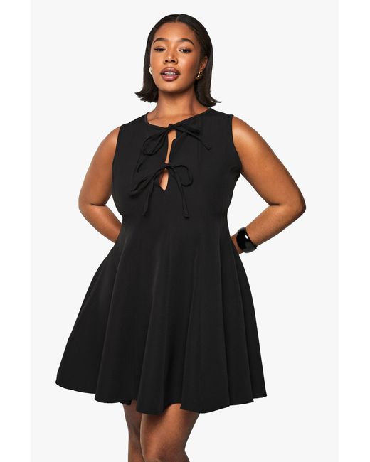 Boohoo Black Plus Sleeveless Bow Detail Skater Dress