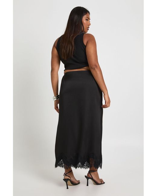 Boohoo Blue Plus Lace Trim Satin Midaxi Skirt