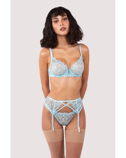 Wolf & Whistle Blue Eva Graphic Embroidery Suspender