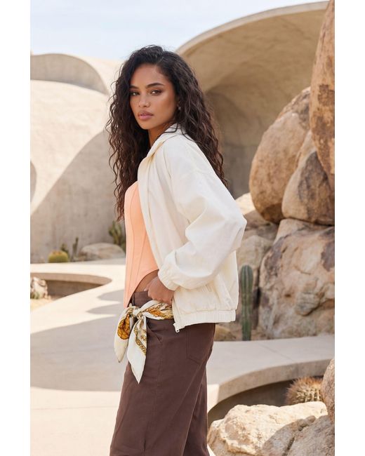 Boohoo Brown Tie Side Funnel Neck Lightweight Jacket