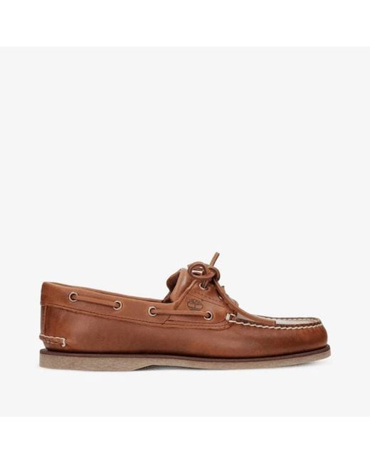 Timberland Brown Classic Boat 2-Eye Wide Full Grain Shoes Leather for men