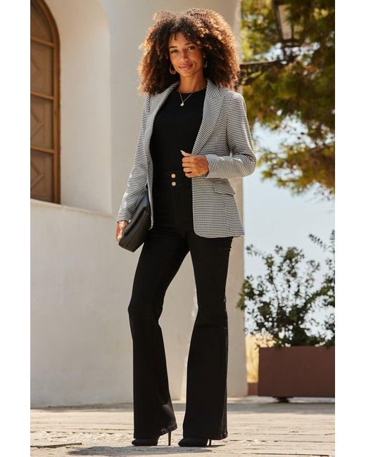Sosandar Black Houndstooth Print Blazer