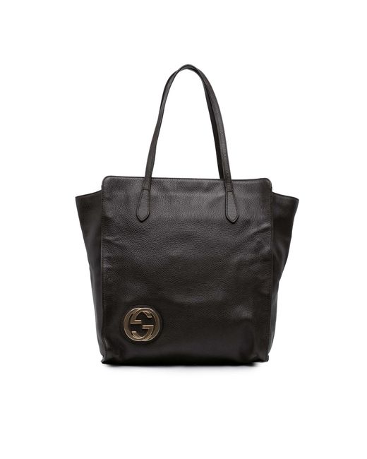 Gucci Black Pre-Owned Dollar Calfskin Interlocking G Tote