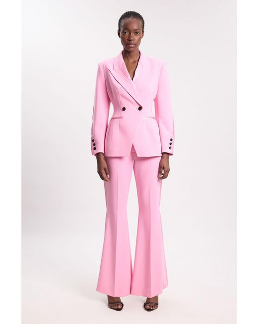 Karen Millen Pink Compact Stretch Sculpted Waist Tailored Blazer
