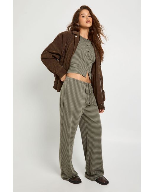 Boohoo Green Stripe Minimal Waistband Wide Leg Trousers