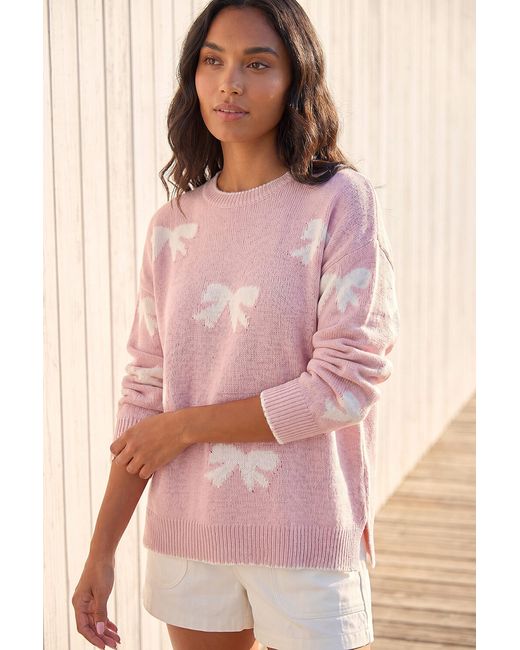 Roman Pink Bow Contrast Stitch Knit Jumper