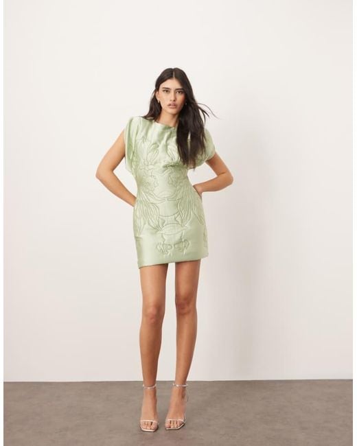 ARRANGE Natural Embroidered Satin Quilted Mini Dress