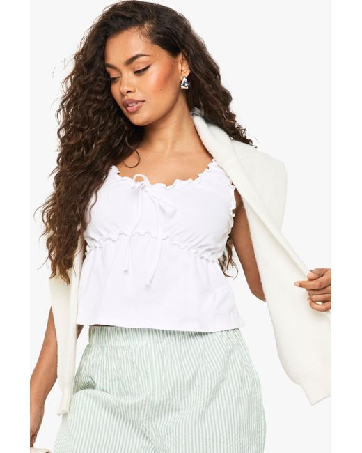 Boohoo White Cotton Frilled Neckline Milkmaid Top
