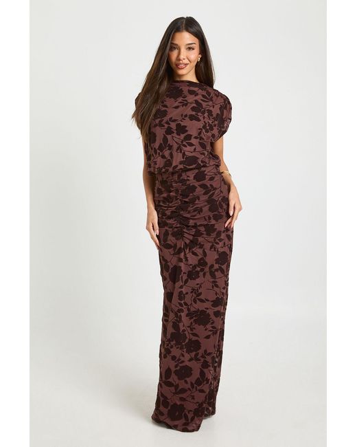 Boohoo Red Devore Bluson Maxi Dress