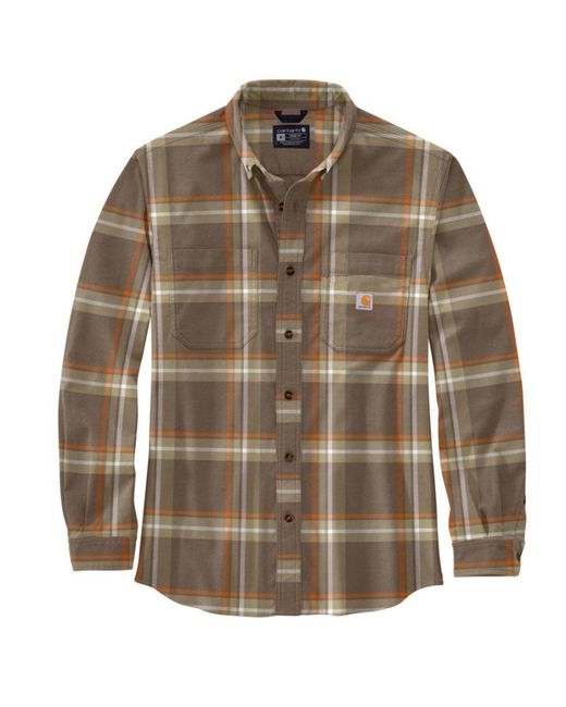 Carhartt Brown Cotton Long Sleeve Plaid Flannel Shirt for men