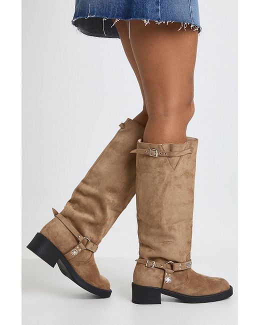 Boohoo Brown Wide Fit Western Style Buckle Detail Knee High Boots