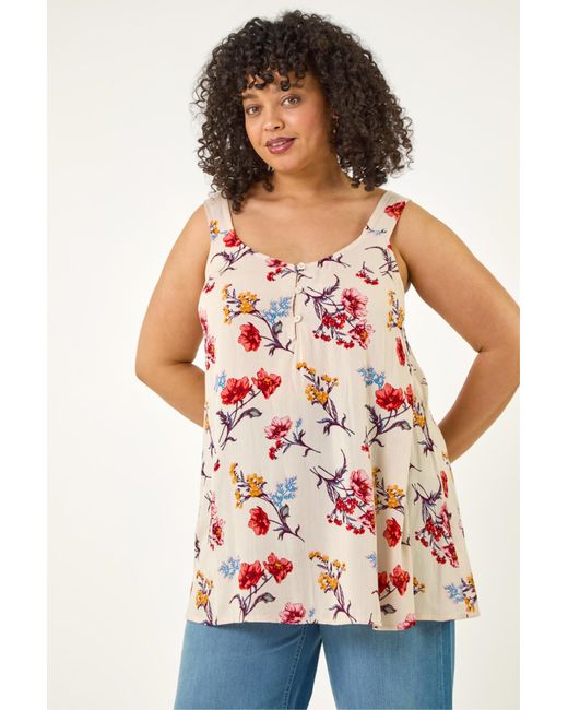 Roman Natural Curve Ditsy Floral V-Neck Top