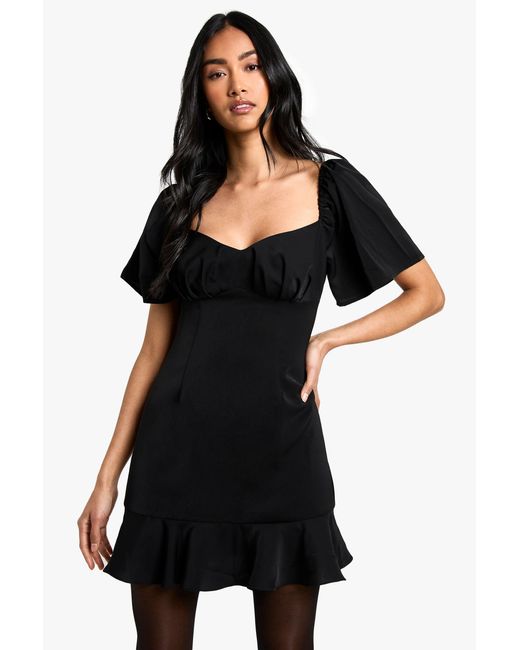 Boohoo Black Ruffle Hem Mini Dress
