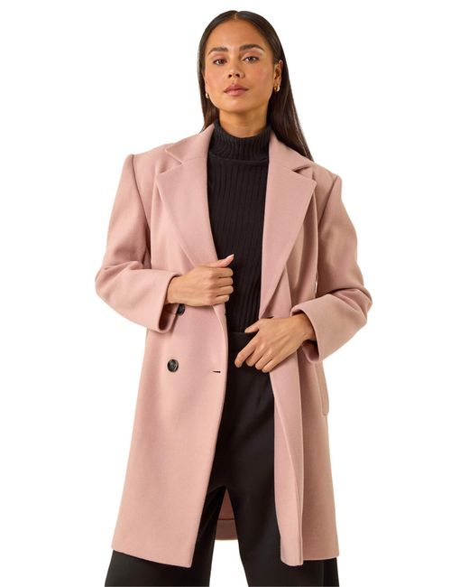 Roman Pink Petite Double Breasted Revere Collar Coat