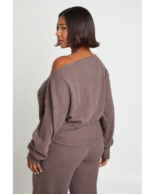 Boohoo Brown Plus Slouchy Off The Shoulder Top