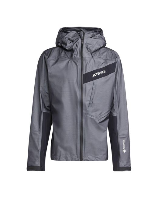 Adidas Gray Gore Act Hooded Neck Full Zipper Geometric Patterned Rain Jacket for men