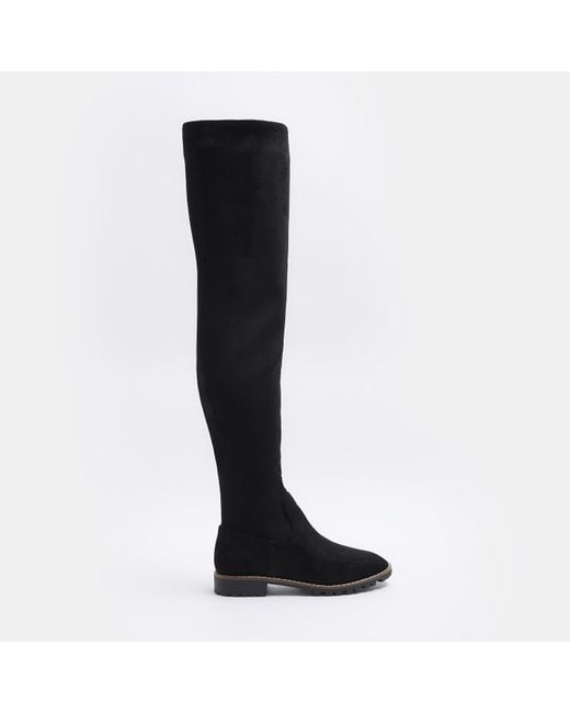 River Island Black Over The Knee Boots Suedette