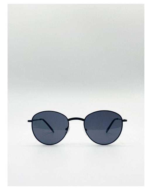SVNX Blue Metal Frame Round Sunglasses for men