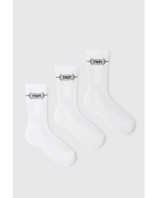 BoohooMAN White 3 Pack Oval Jacquard Socks for men