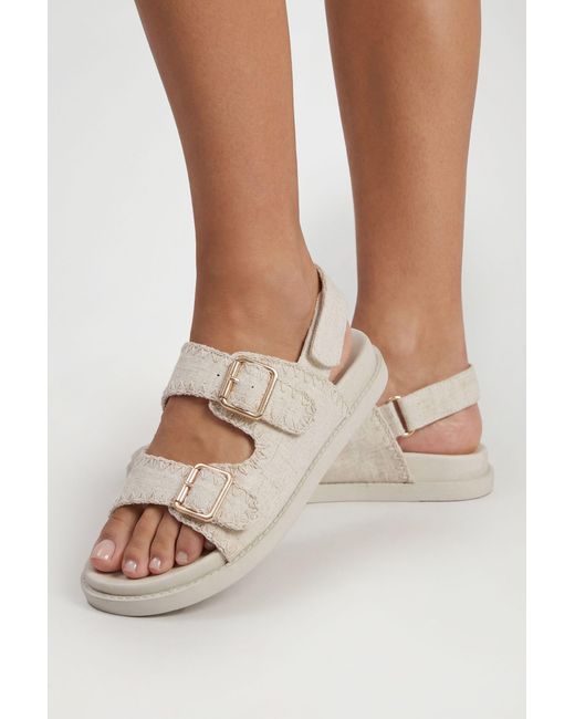 Boohoo Natural Wide Fit Linen Contrast Stitch Sandals