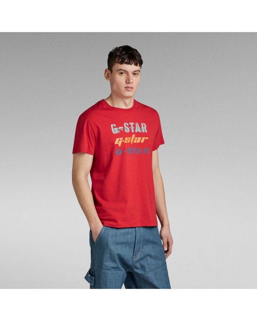 G-Star Red G-Star Raw Triple Logo Graphic T-Shirt for men