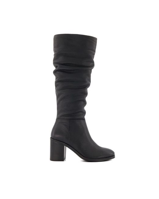 Dune Black Ladies Truce 2 Ruched Block Heeled Knee High Boots 2