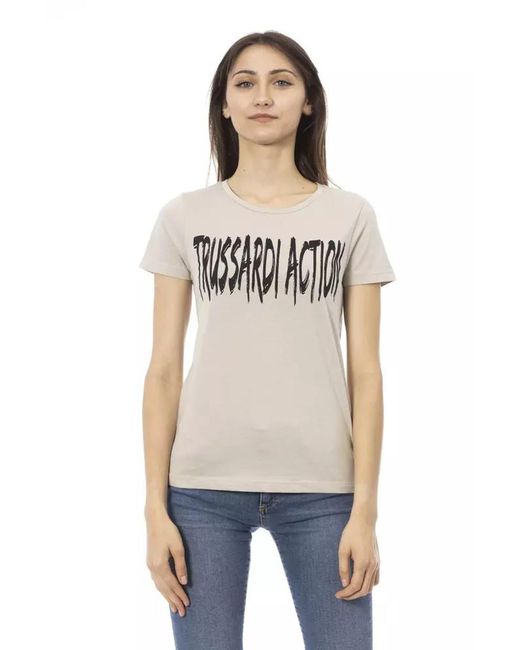 TRUSSARDI ACTION Natural Cotton Short Sleeve T-Shirt With Front Print