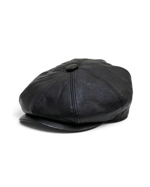 TruClothing Black Faux Leather Vintage 8-Panel Gatsby Baker Boy Hat for men
