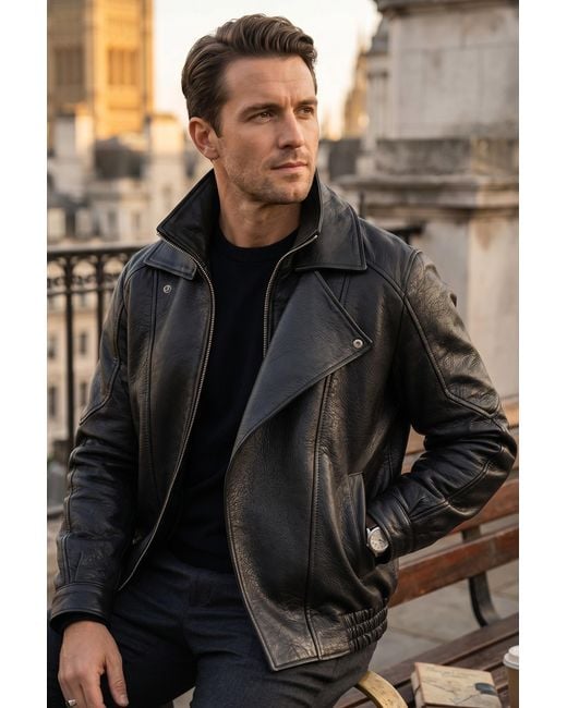 Infinity Leather Black Lamb Biker Bomber Blouson Jacket for men