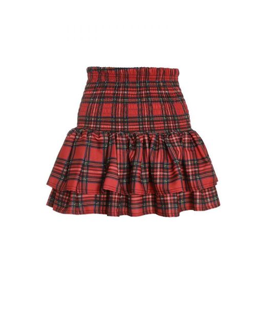 Quiz Red Check Print Ruched Frill Mini Skirt