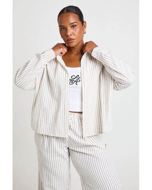 Boohoo White Plus Stripe Oversized Shirt
