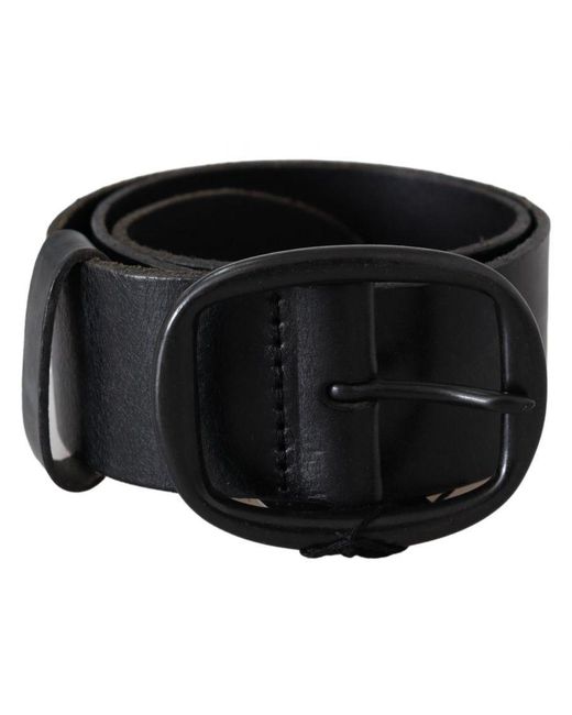 Plein Sud Black Genuine Leather Oval Metal Buckle Belt