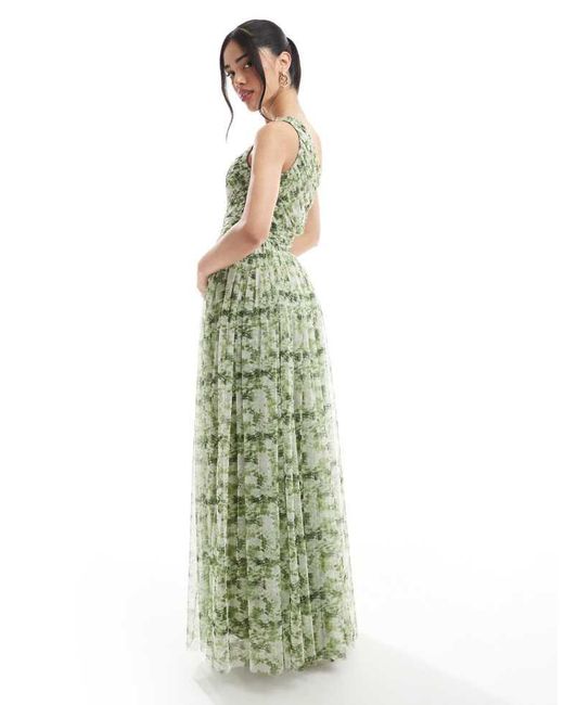 LACE & BEADS Green One Shoulder Maxi Dress